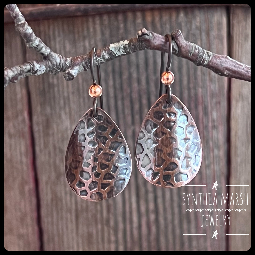Giraffe Pattern Copper Dangle Earrings ~ Multiple Shapes and Sizes ~ Hypoallergenic ~ Made in Michigan