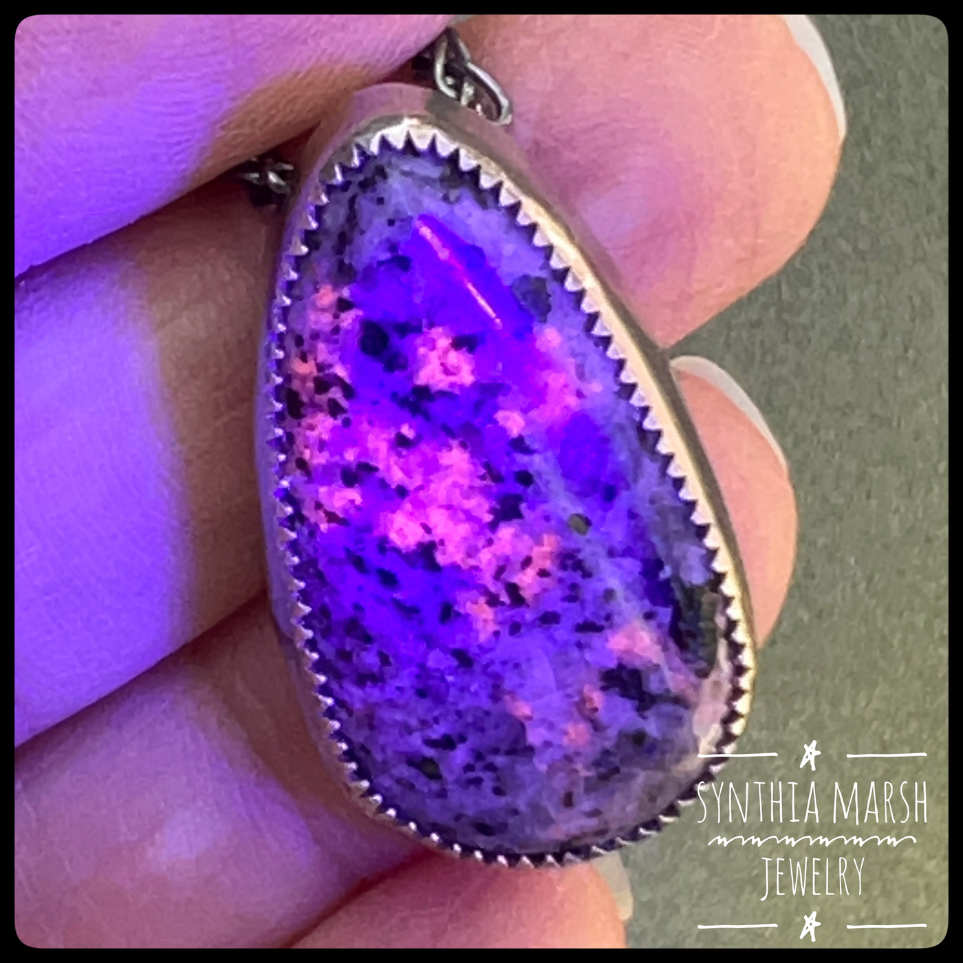 UP Light / Emberlite / Syenite with Sodalite Pendant/Necklace *Sterling* ~ Lake Superior (Yooper) Fluorescing Stone Pendant in Sterling Setting