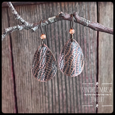 Dappled Copper Dangle Earrings ~ Multiple Shapes and Sizes ~ Hypoallergenic ~ Made in Michigan