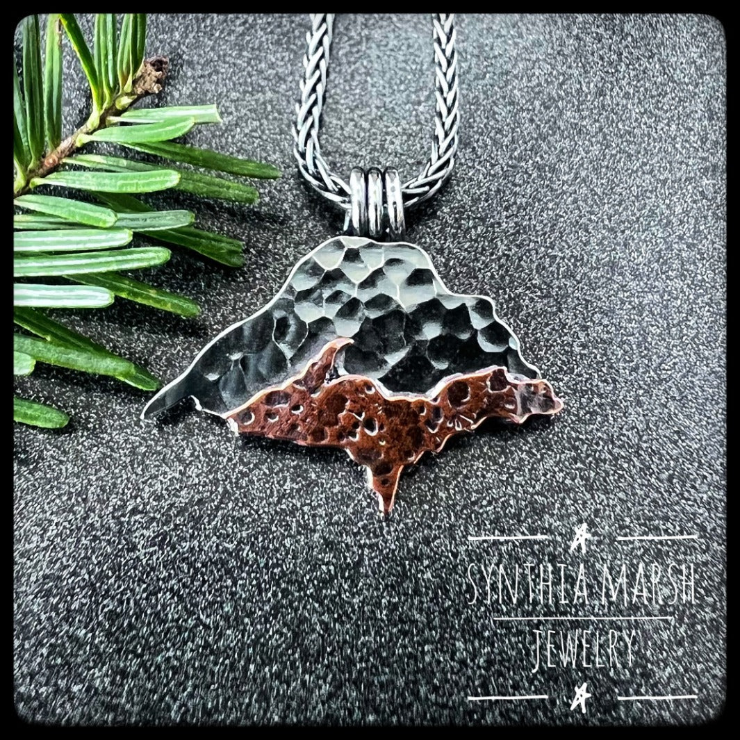Lake Superior / Upper Peninsula Michigan Copper and Silver Rustic Finish Necklace ~ Pendant-Synthia Marsh Jewelry