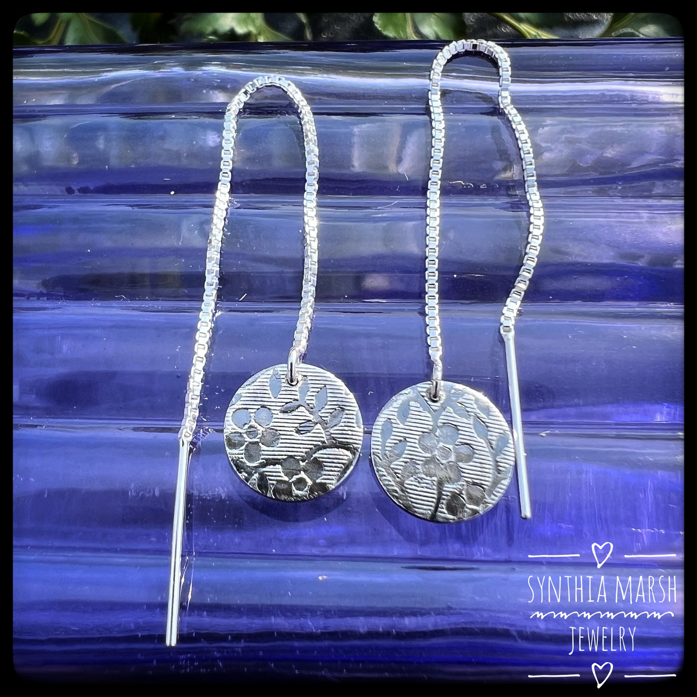 Petite Disc Floral Sterling Ear Threader Earrings ~ Made In Michigan's Upper Peninsula