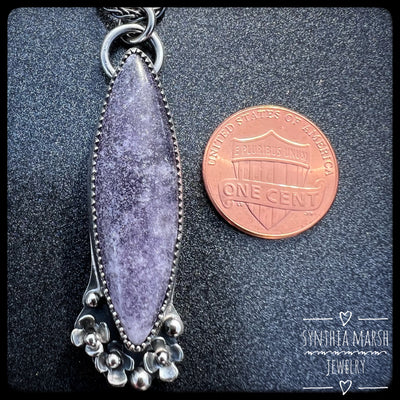 Lepidolite and Sterling Floral Pendant-Necklace "Lupine" Made in Michigan's Upper Peninsula