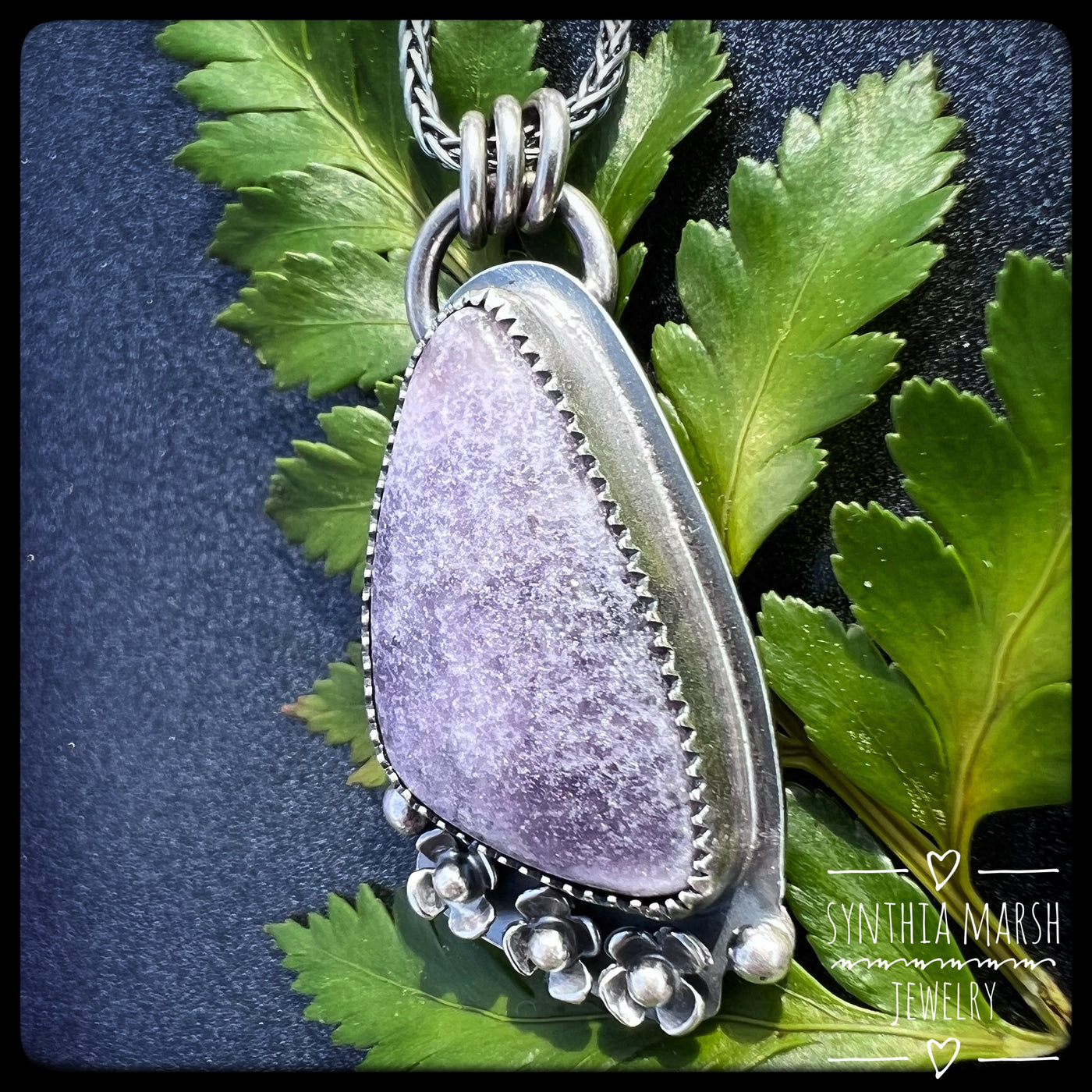 Lepidolite and Sterling Floral Pendant-Necklace "Lavender" Made in Michigan